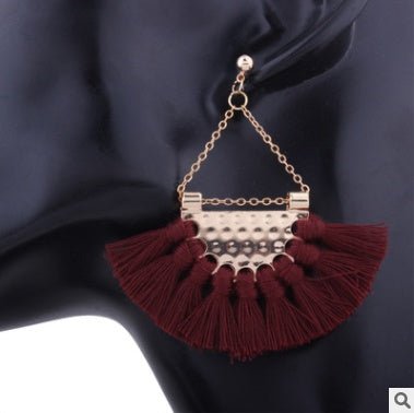 European and American fashion big fan-shaped tassel earrings female high-end bohemian earrings exaggerated fashion jewelry wholesale-Jewearrings