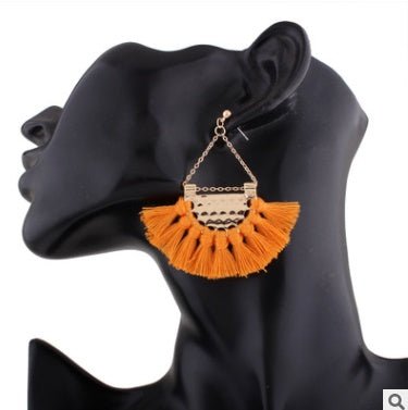 European and American fashion big fan-shaped tassel earrings female high-end bohemian earrings exaggerated fashion jewelry wholesale-Jewearrings