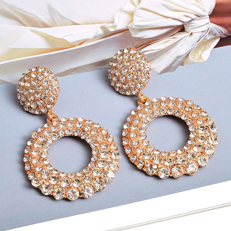 European And American Fashion Big Round Temperament Diamond Earrings Jewelry-Jewearrings