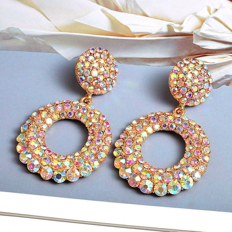 European And American Fashion Big Round Temperament Diamond Earrings Jewelry-Jewearrings