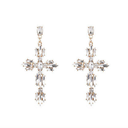 European And American Fashion Cross Alloy Diamond Hot-selling Women's Big Retro Earrings-Jewearrings