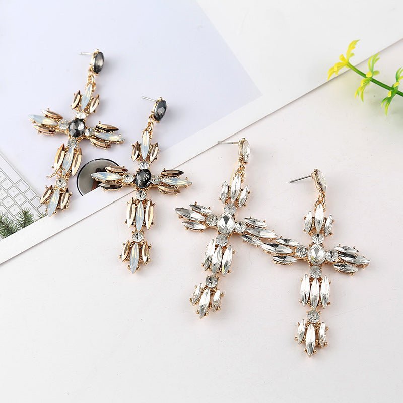 European And American Fashion Cross Alloy Diamond Hot-selling Women's Big Retro Earrings-Jewearrings