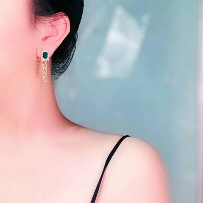 European And American Fashion Popular Stud Earrings Women's Gold-plated Flat Chain Square Zircon Earrings-Jewearrings