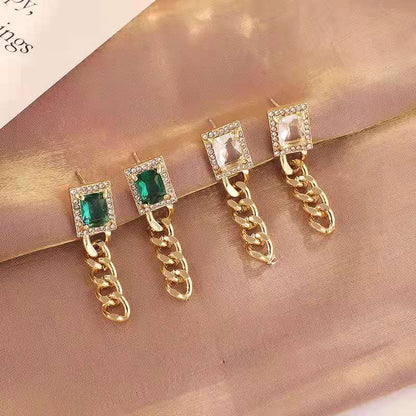 European And American Fashion Popular Stud Earrings Women's Gold-plated Flat Chain Square Zircon Earrings-Jewearrings