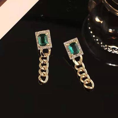 European And American Fashion Popular Stud Earrings Women's Gold-plated Flat Chain Square Zircon Earrings-Jewearrings