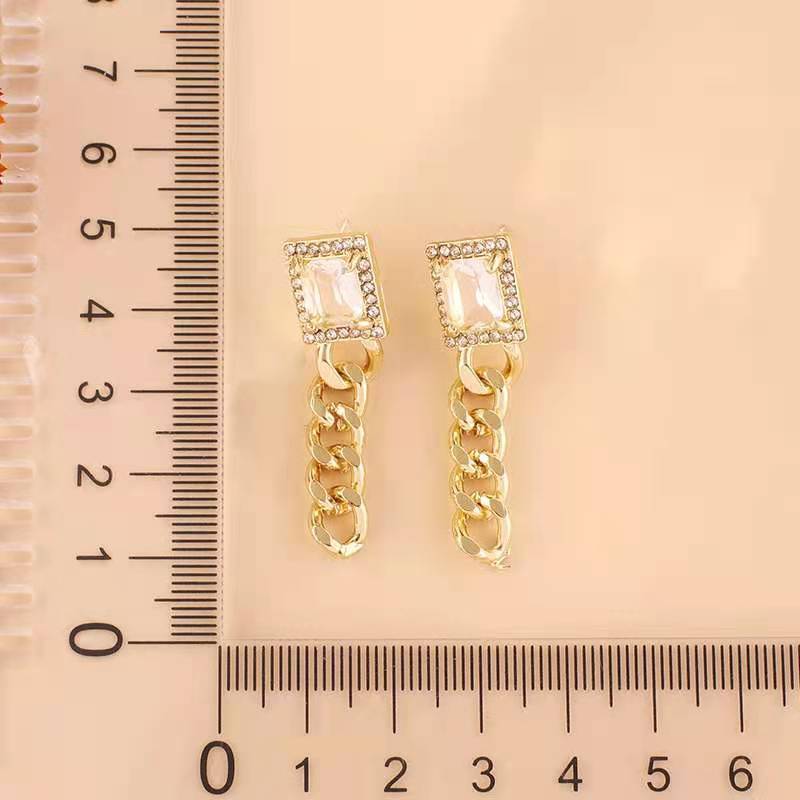 European And American Fashion Popular Stud Earrings Women's Gold-plated Flat Chain Square Zircon Earrings-Jewearrings