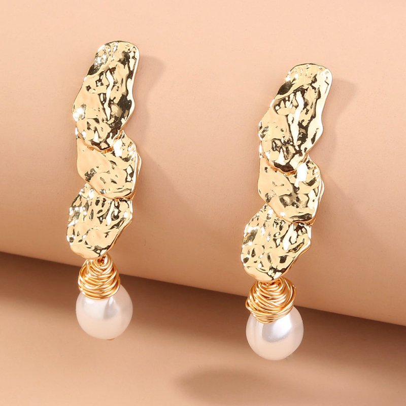 European and American fashion retro style special-shaped metal earrings factory wholesale ladies baroque pearl earrings-Jewearrings