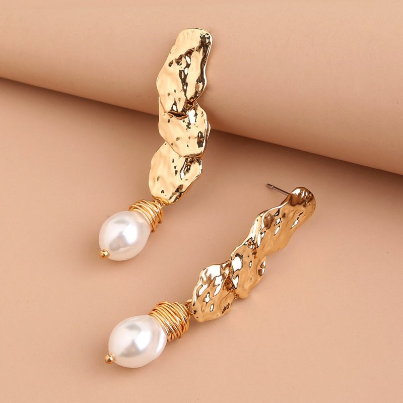 European and American fashion retro style special-shaped metal earrings factory wholesale ladies baroque pearl earrings-Jewearrings