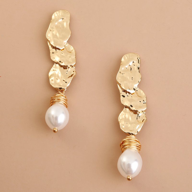 European and American fashion retro style special-shaped metal earrings factory wholesale ladies baroque pearl earrings-Jewearrings