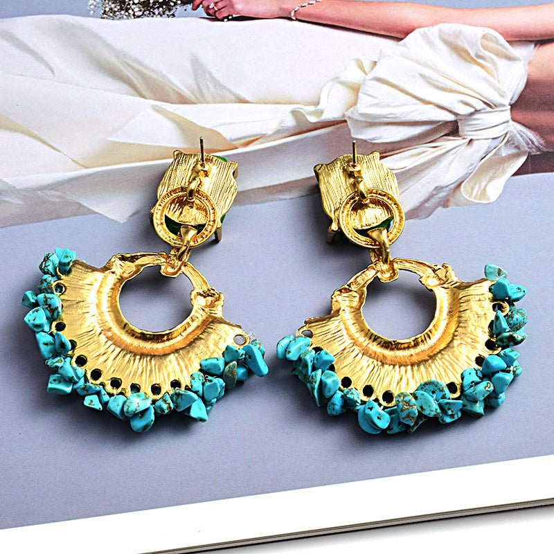 European And American Fashion Stone Blue Exaggerated Earrings-Jewearrings