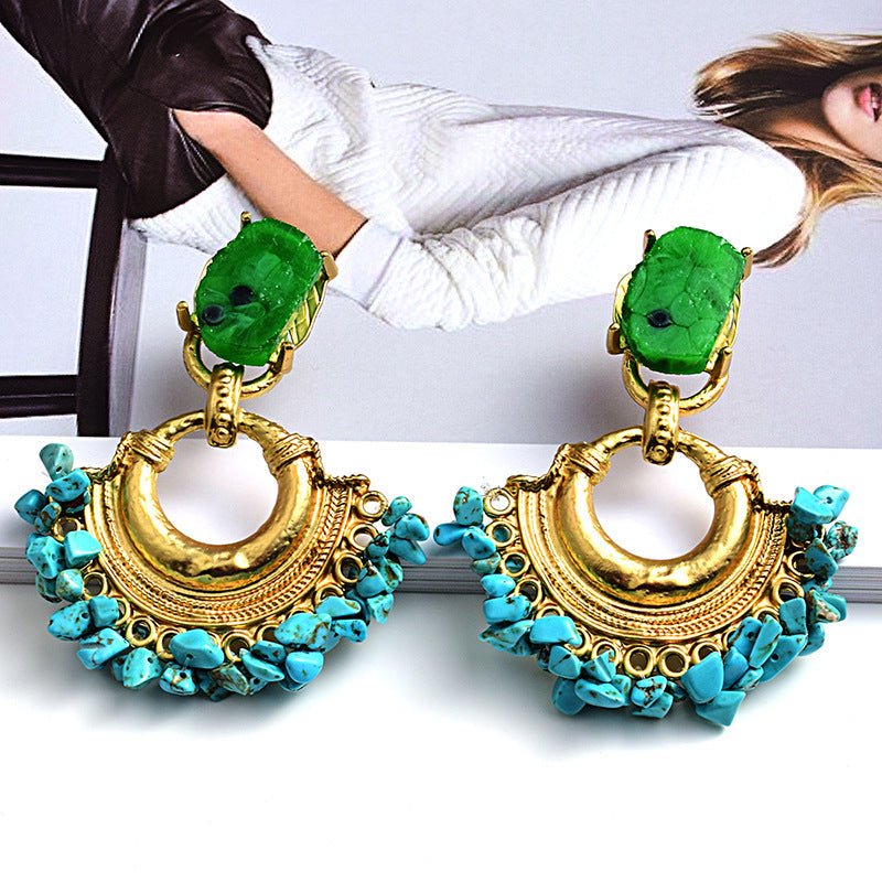 European And American Fashion Stone Blue Exaggerated Earrings-Jewearrings