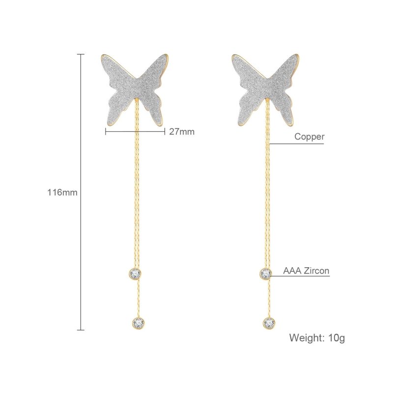 European And American Fashion Tassel Chain Long Silver Butterfly Earrings Women-Jewearrings