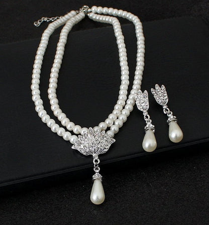 European and American foreign trade big wedding bride jewelry pearl crystal diamond necklace earrings set CMT087-Jewearrings