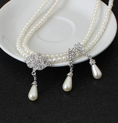 European and American foreign trade big wedding bride jewelry pearl crystal diamond necklace earrings set CMT087-Jewearrings