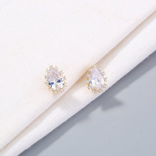 European and American foreign trade jewelry, exquisite and shiny all-match drop zircon earrings, transparent crystal temperament female earrings-Jewearrings