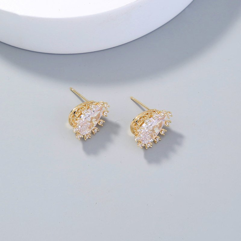 European and American foreign trade jewelry, exquisite and shiny all-match drop zircon earrings, transparent crystal temperament female earrings-Jewearrings