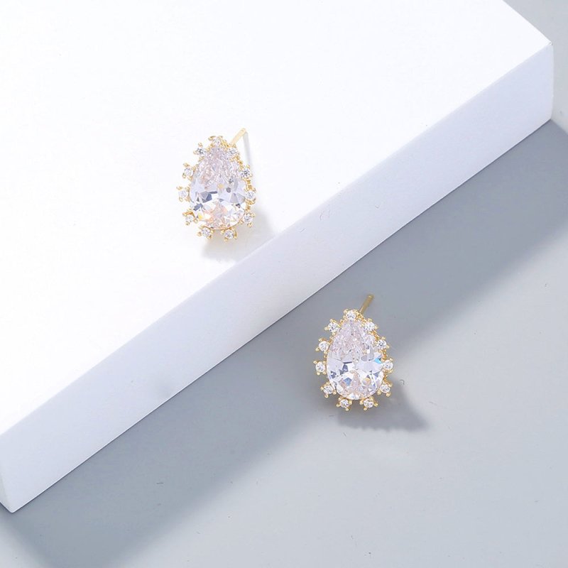 European and American foreign trade jewelry, exquisite and shiny all-match drop zircon earrings, transparent crystal temperament female earrings-Jewearrings