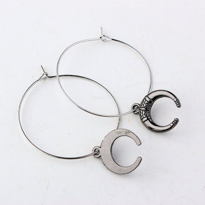 European And American Gothic Moon Hoop Punk Exaggerated Black Horns Pagan Earrings-Jewearrings