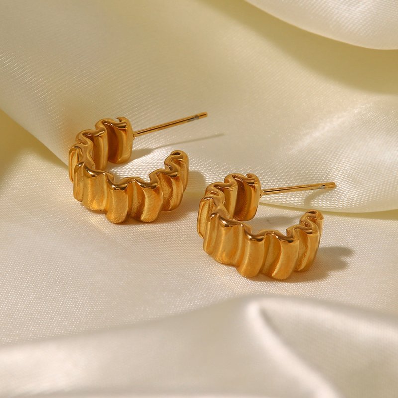 European And American Ins Online Celebrity Popular 18K Gold-plated Pleated C-shaped Earrings-Jewearrings