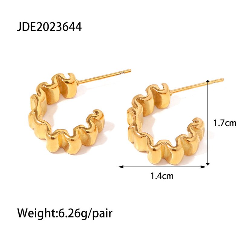 European And American Ins Online Celebrity Popular 18K Gold-plated Pleated C-shaped Earrings-Jewearrings