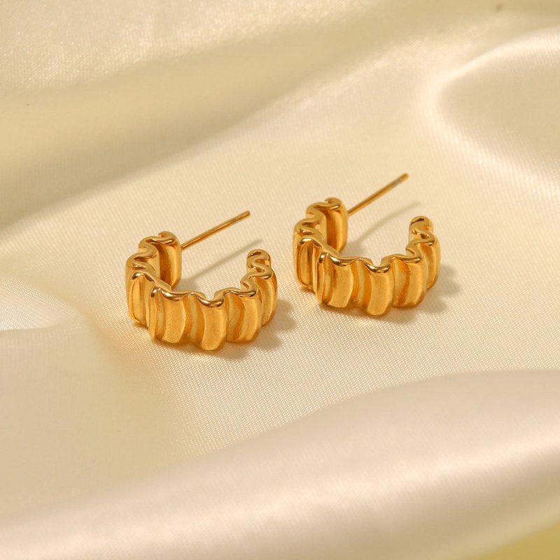 European And American Ins Online Celebrity Popular 18K Gold-plated Pleated C-shaped Earrings-Jewearrings