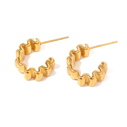 European And American Ins Online Celebrity Popular 18K Gold-plated Pleated C-shaped Earrings-Jewearrings