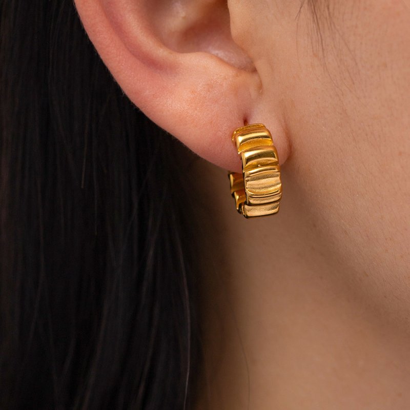 European And American Ins Online Celebrity Popular 18K Gold-plated Pleated C-shaped Earrings-Jewearrings