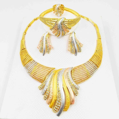 European And American Jewelry Hot-selling 24k Gold Alloy Jewelry Set Necklace Bracelet Ring Earrings Four-piece Set-Jewearrings