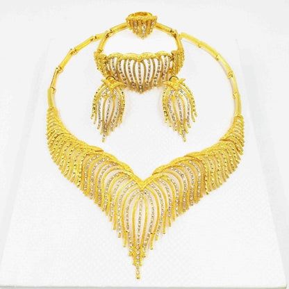 European And American Jewelry Hot-selling 24k Gold Alloy Jewelry Set Necklace Bracelet Ring Earrings Four-piece Set-Jewearrings