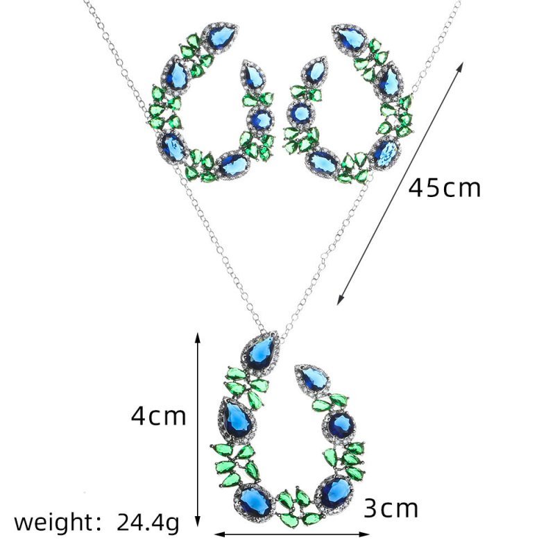 European And American Jewelry Luxury Necklace Set Diamond Zircon Emerald Earrings-Jewearrings