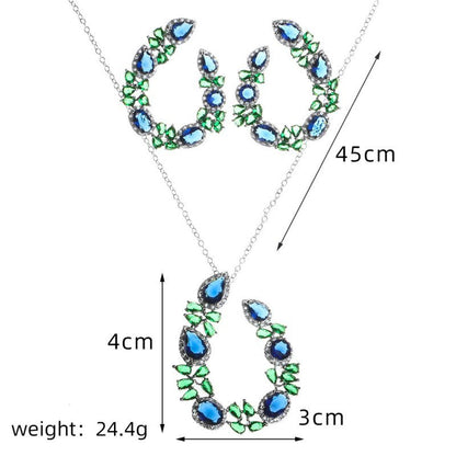 European And American Jewelry Luxury Necklace Set Diamond Zircon Emerald Earrings-Jewearrings