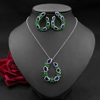 European And American Jewelry Luxury Necklace Set Diamond Zircon Emerald Earrings-Jewearrings