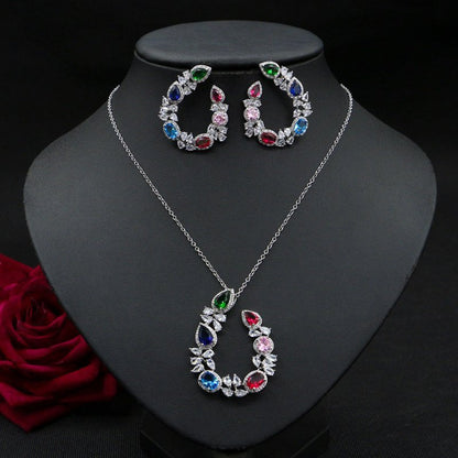 European And American Jewelry Luxury Necklace Set Diamond Zircon Emerald Earrings-Jewearrings