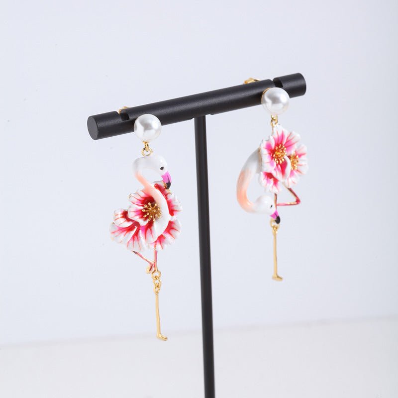 European And American Jewelry Wholesale Beautiful Mori Style Hand Painted Colored Enamel Glaze Flamingo Fashionable Earrings Earrings Mixed Batch Female-Jewearrings