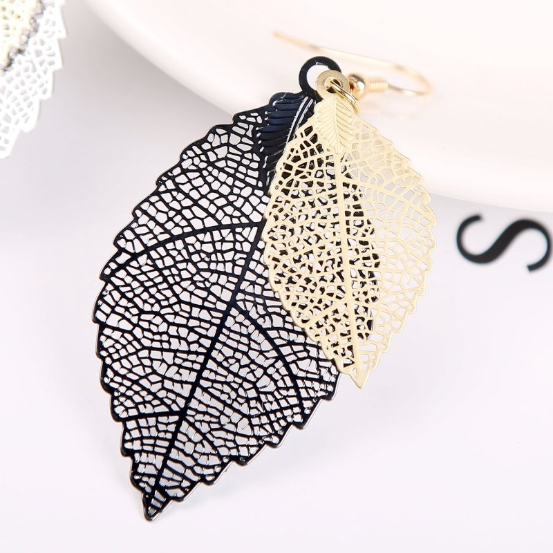 European And American Leaf Earrings Gold Simple Double-layer Hollow Leaf-Jewearrings