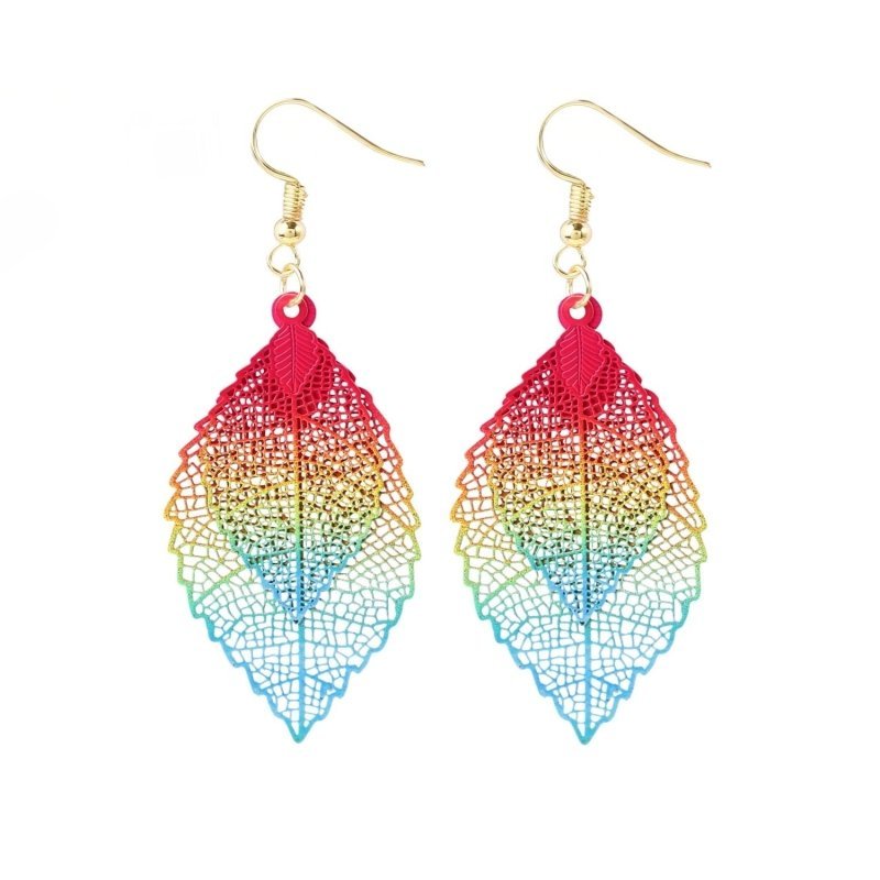 European And American Leaf Earrings Gold Simple Double-layer Hollow Leaf-Jewearrings