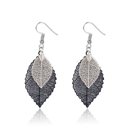 European And American Leaf Earrings Gold Simple Double-layer Hollow Leaf-Jewearrings