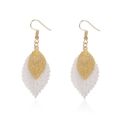 European And American Leaf Earrings Gold Simple Double-layer Hollow Leaf-Jewearrings