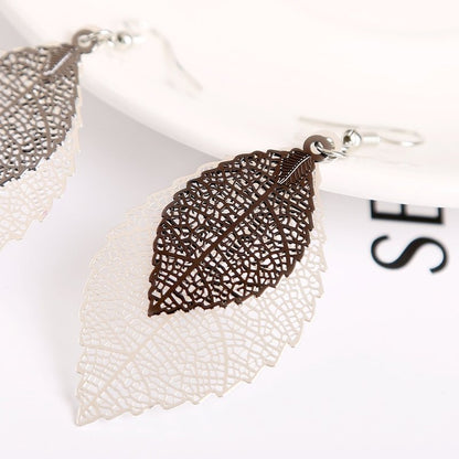 European And American Leaf Earrings Gold Simple Double-layer Hollow Leaf-Jewearrings