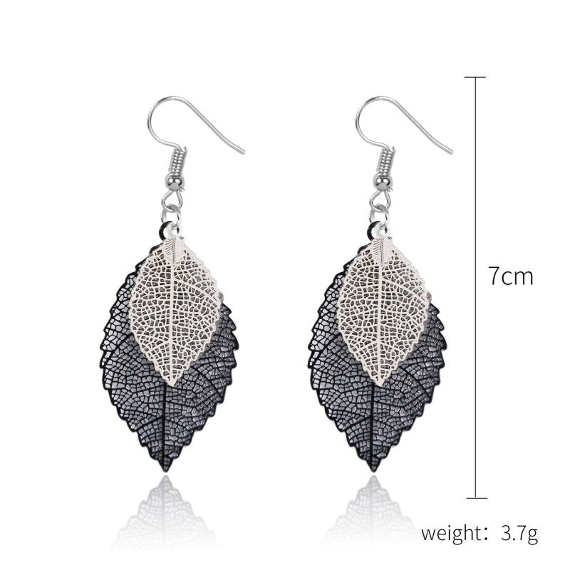 European And American Leaf Earrings Gold Simple Double-layer Hollow Leaf-Jewearrings