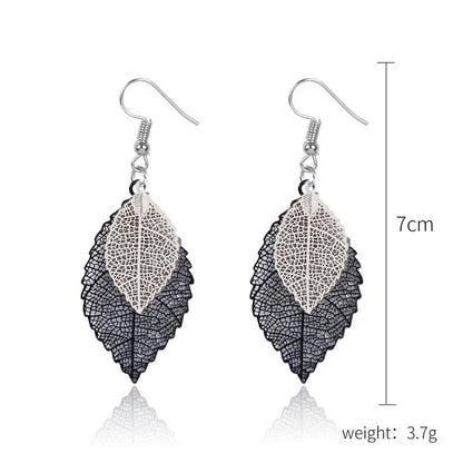 European And American Leaf Earrings Gold Simple Double-layer Hollow Leaf-Jewearrings