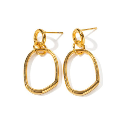 European And American New 18K Gold Stainless Steel Simple Geometric Round Earrings-Jewearrings