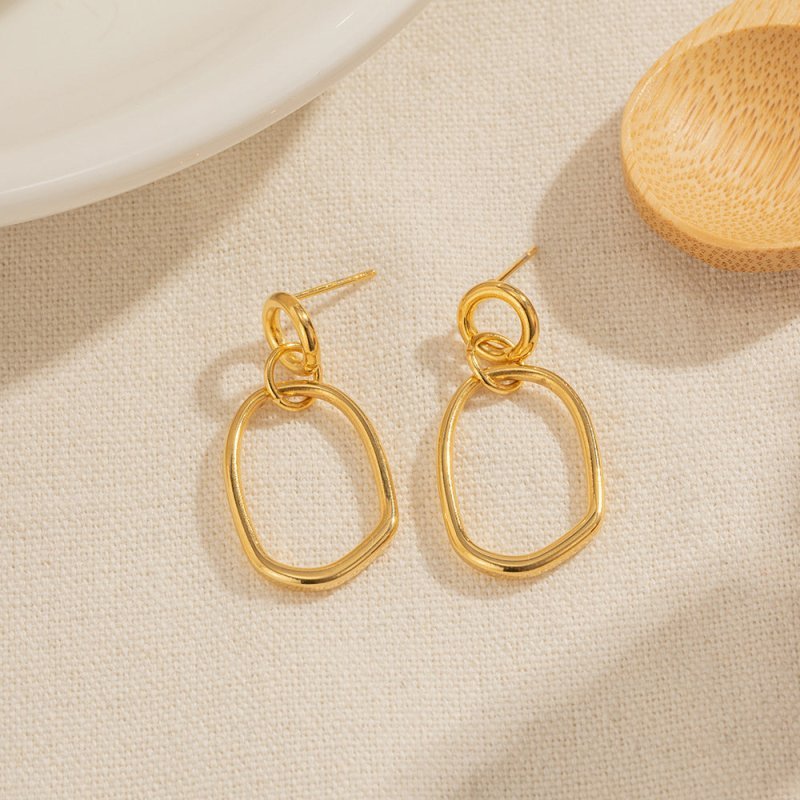 European And American New 18K Gold Stainless Steel Simple Geometric Round Earrings-Jewearrings