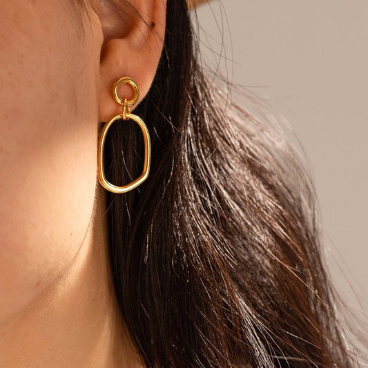 European And American New 18K Gold Stainless Steel Simple Geometric Round Earrings-Jewearrings