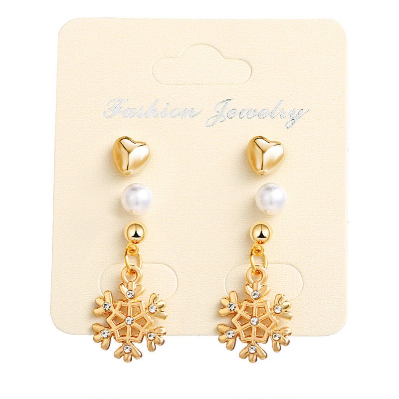 European And American New Diamond Snowflake Earrings Creative Christmas Gift Love Pearl Snowflake Ear Stud-Jewearrings