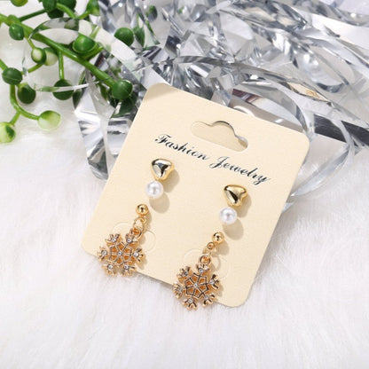 European And American New Diamond Snowflake Earrings Creative Christmas Gift Love Pearl Snowflake Ear Stud-Jewearrings