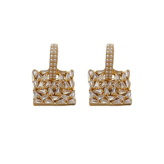 European And American Pearl Diamond Bag Bag Ear Buckle Fashion Personality Earrings-Jewearrings