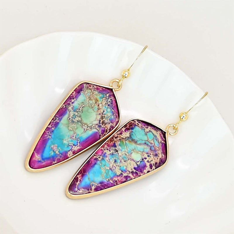 European And American Pointed Edge Blue Angle Gold And Silver Earrings-Jewearrings