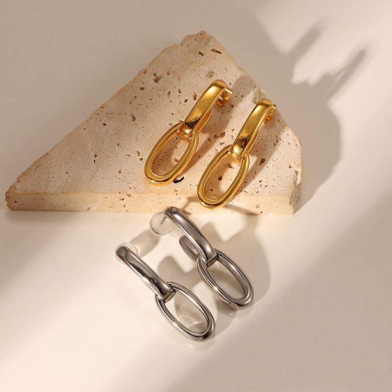 European And American Popular 18K Gold-plated Plain Double Geometric Stainless Steel Earrings-Jewearrings