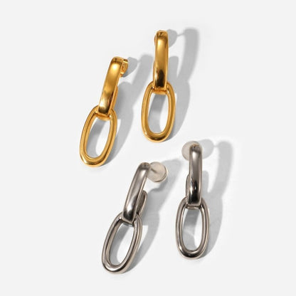 European And American Popular 18K Gold-plated Plain Double Geometric Stainless Steel Earrings-Jewearrings